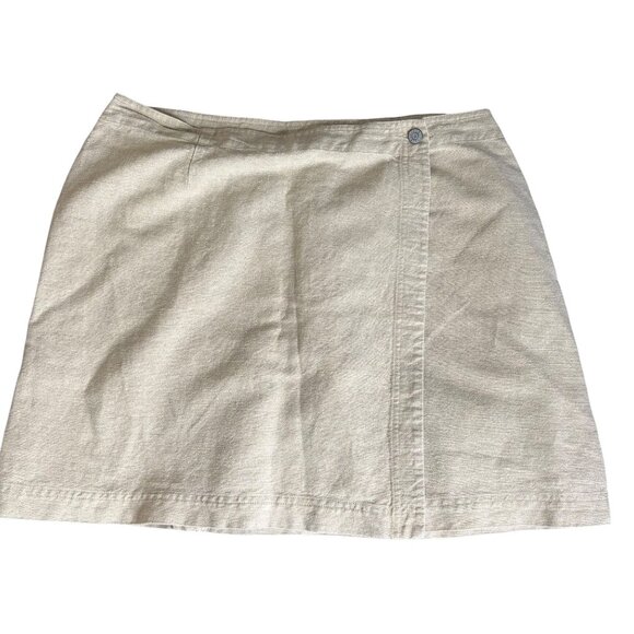 J Jill Linen Blend Full Wrap Skirt Size 18 Beige Short Unlined Pocket Button - Picture 1 of 4